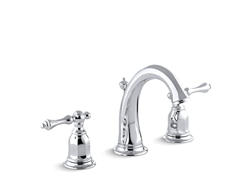 KOHLER 13491-4-CP Kelston Widespread Bathroom Faucet with Pop-Up Drain Assembly, 3-Hole 2-Handle Bathroom Sink Faucet, 1.2 gpm, Polished Chrome