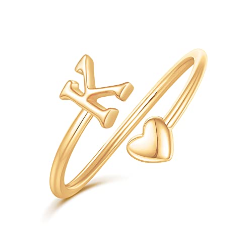 Ailetop Heart Initial Rings for Teen Girls Women,14k Gold Plated Initial Heart Ring Stackable Rings for Women Adjustable Rings for Women Teen Girls Cute Heart Letter K Rings for Teen Girls Gifts