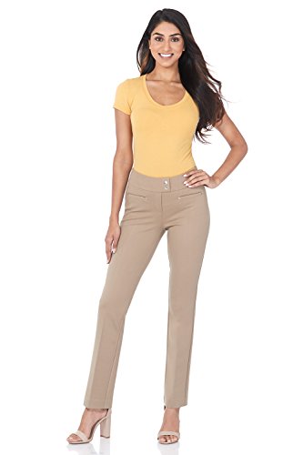 Rekucci -Women- Secret Figure Pull-On Knit Straight -Pant w/Tummy Control (14, Camel)