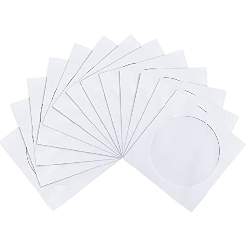 CD DVD Sleeves, Pacific Mailer DVD CD Media Paper Envelop Sleeves Holder with Clear Window Close Flap [120G Extra Thickness, White, Pack of 100]