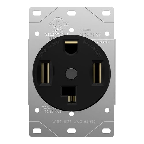ENERLITES 30 Amp Dryer Receptacle Outlet, NEMA 14-30R | Residential Commercial Industrial Grade, Outdoor/Indoor, 3-Pole, 4 Wire, (10,8,6,4) AWG, UL Listed | 125/250V, 66300-BK - Black