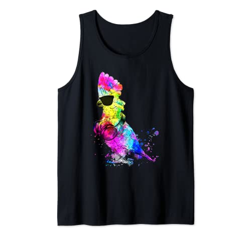 Retro Pop Art Umbrella Cockatoo Bird Portrait Headphones Tank Top