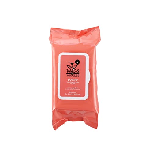Wags & Wiggles Purify Hypoallergenic Wipes for Dogs Gently Clean & Condition Your Dog's Coat without A Bath Zesty Grapefruit Scent Your Dog Will Love, (Pack of 1, 100 Count Total)