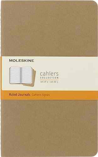 Moleskine Cahier Journal, Soft Cover, Large (5' x 8.25') Ruled/Lined, Kraft Brown, 80 Pages (Set of 3)
