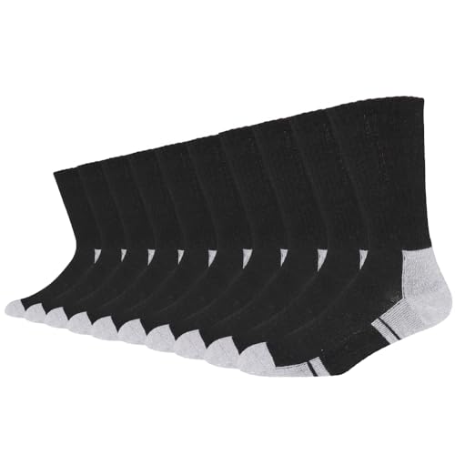 Men's Cotton Socks-Light-Cushion Moisture Wicking Crew Workwear Arch Support Crew Socks(US 10-13,Black/BlockSole)
