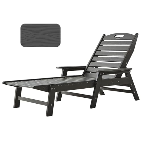 Ciokea Chaise Lounge for Outdoor, Patio Lounge Chairs for Outside, Foldable Chaise Lounge Chair with 5 Positions, Plastic Lounge Chair for Pool Poolside Deck Beach Backyard Lawn, Black