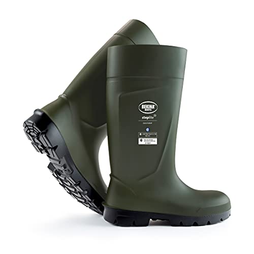 Bekina Steplite EasyGrip S4 Safety Toe Wellington Boots for Men and Women - Lightweight Waterproof SRC Certified Non Slip Steel Toe Boots for Men and Women, Green - 10
