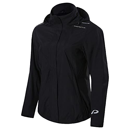 Protective Women's waterproof MTB cycling jacket with a stowable hoodie - 100% recycled