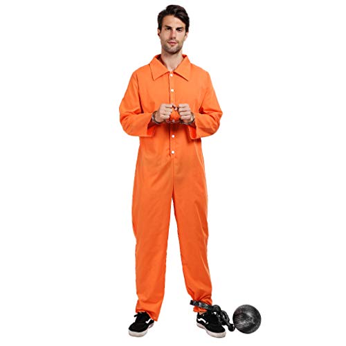ReneeCho Men's Prisoner Costume Jail Bird, Orange, Small