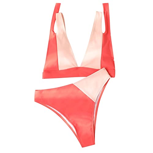 Huazi2 Swimsuits for Women with Shorts Plus Size Leggings the Bunny Booty Licious Women's Swimsuit V Neck Bathing Suits Spanks Bathing Suits for Women Figure Posing Suits Competition Pink