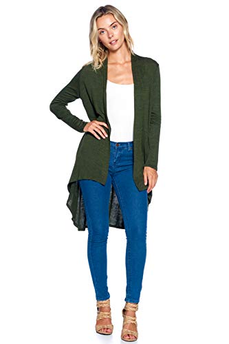 Modern Kiwi Solid Essential Long Cascading Cardigan (S-3X) (Large, Olive Two Tone)