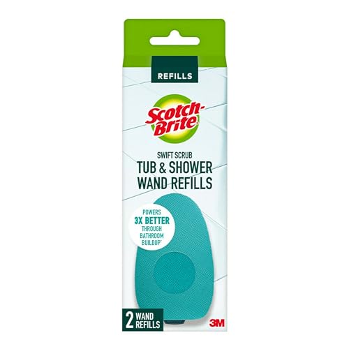 Scotch-Brite Swift Scrub Tub & Shower Wand Refills, Ideal for Bathroom Buildup, Glass Door, Shower and Bath Cleaner, Soap Scum Remover, 2 Wand Refills