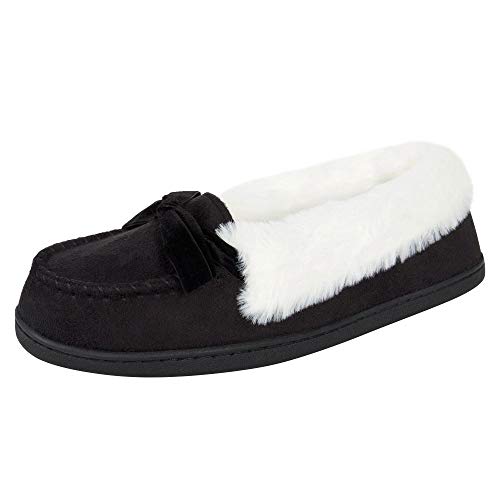 Jessica Simpson Womens Micro Suede Moccasin Indoor Outdoor Slipper Shoe,Black,Medium