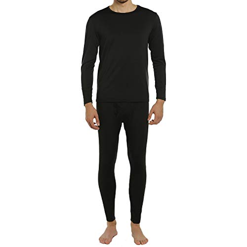 Thermal Underwear for Men Long Johns Thermals Top Bottom Set Base Layer Black L