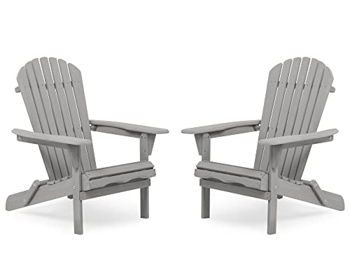 Mederra Wooden Folding Adirondack Chair Set of 2, Half Pre-Assembled Lounge Chair for Outdoor Patio Garden Backyard Deck Pool Beach