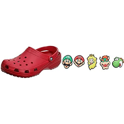 Crocs Unisex-Adult Classic Clog w/Jibbitz Charms 5-Packs, Pepper Super Mario, 9 Women/7 Men
