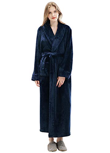 Artfasion Womens Long Fleece Robe - Warm Soft Floor Length Flannel Bathrobes for Winter Thicker Long House Coat with Pockets