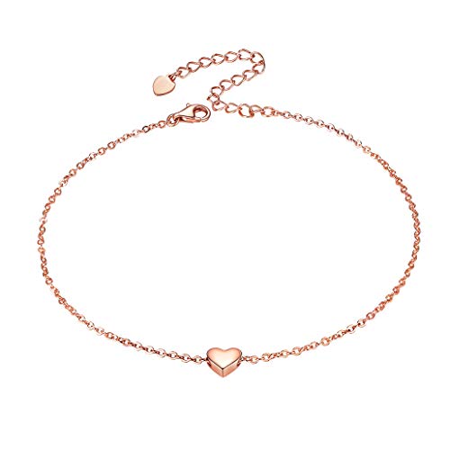Silvora Ankle Bracelet Women Sterling Silver Summer Chain Anklet for Girls Rommantic Dainty Delicate Jewelry Rose Gold