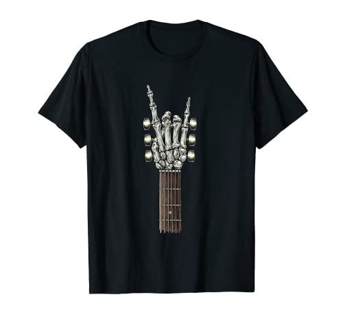 Rock On Guitar Neck - Rock & Roll Halloween Skeleton Hand T-Shirt