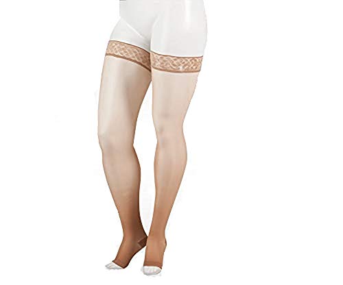 Juzo Naturally Sheer 2101ag 20-30mmhg Thigh-High Open Toe Compression Stockings,Beige,2 (II) Short