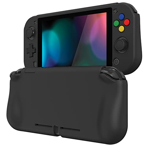 PlayVital ZealProtect Protective Case for Nintendo Switch Lite, Hard Shell Ergonomic Grip Cover for Nintendo Switch Lite w/Screen Protector & Thumb Grip Caps & Button Caps - Black