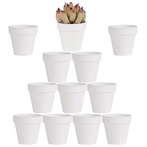 Yishang 2.5 inch White Terracotta Pots with Drainage Holes,Small Mini Clay Ceramic Pottery Planter,Cactus Flower Terra Cotta Pots,Succulents Nursery Pots for Indoor/Outdoor Plants,Crafts-12 Pack