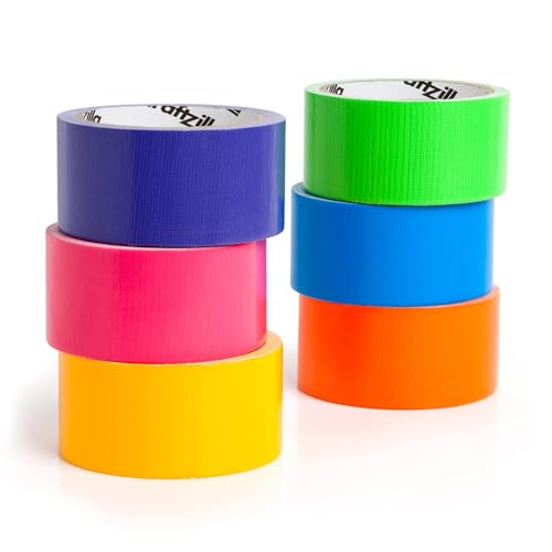 Craftzilla Rainbow Colored Duct Tape Pack - 6 Bright Duct Tape Colors - 10 Yards x 2 Inch - Colored Tape Rolls - Multipack for Arts - Colored Duct Tape Variety Pack