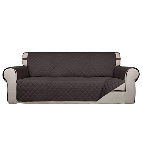 PureFit Reversible Quilted Sofa Cover, Water Resistant Slipcover Furniture Protector, Washable Couch Cover with Non Slip and Elastic Straps for Kids, Pets (Sofa, Chocolate/Chocolate)