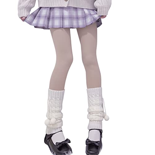 Leg Warmers for Women Girls White Knit Leg Warmers Long Leg Cover Stocking Harajuku Japanese Lolita Leg Warmers Kawaii Knit Socks Cute Long Socks Wool Ball Long Knit Leg Warmers Loose High Socks…