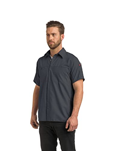 Red Kap Men's Short Sleeve Performance Plus Shop Shirt with OilBlok Technology, Charcoal with Black Mesh, Small