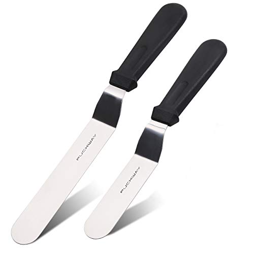 PUCKWAY Angled Icing Spatula, Stainless Steel Offset Spatula, Cake Spatula Set of 2 Black 6, 8 inch Blade