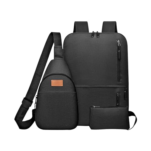 WREESH Backpack For Men's Students School Bag Travel Bag Leisure Laptop Three Piece Business Computer Bag (Black)