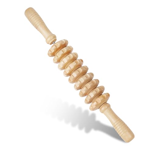 Liitrton Manual Wooden Fascia Massage Roller Trigger Points for Release Cellulite Sore Muscle Blasting (White)