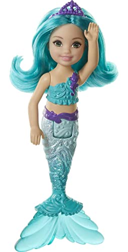 Barbie Dreamtopia Chelsea Mermaid Doll, 6.5-inch with Teal Hair and Tail