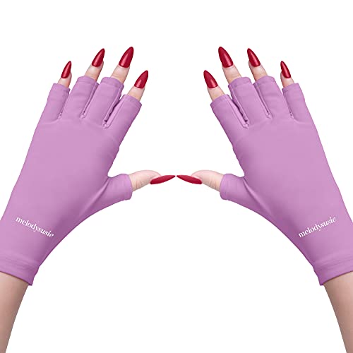 MelodySusie UV Gloves for Gel Nail Lamp, Professional UPF50+ UV Protection Gloves for Manicures, Nail Art Skin Care Fingerless Anti UV Glove Protect Hands from UV Harm (Purple)