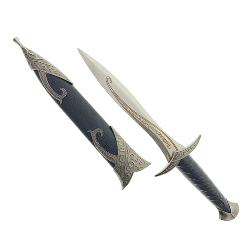 11' Metal and Plastic Fantasy Ring Medieval Elvish Dagger. For Collection, Gift or Cosplay Renaissance Characters. Stainless Steel Blade with Scabbard