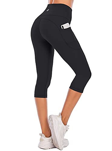 Steppe Naked Feeling High Waisted Yoga Pants Women's Workout Capris Leggings with Pockets Tummy Control Buttery Soft Running Compression Capris for Athletic Gym Exercise Fitness Black-M