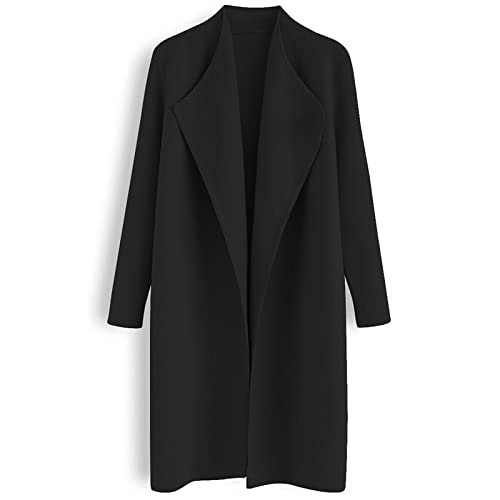 CHICWISH Women's Classy Black Open Front Knit Coat Cardigan, Size M-L