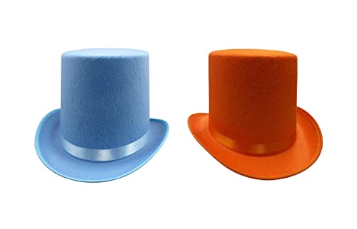 Adult Tux Top Hats Dumb Blue Dumber Orange Tall Felt Funny Halloween Accessory, Blue Orange, One Size
