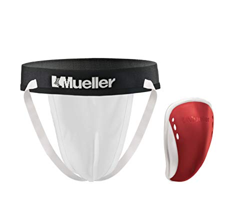 Mueller Sports Medicine Teen Athletic Supporter with Flex Shield Cup, For Men, Red, Teen Regular