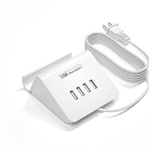VHBW USB Charging Station 25W, 4 Port USB Charging Station for Multiple Devices, Multi USB Charger Station with Phone Stand (UL Listed, 6Ft Extension Cord, White)