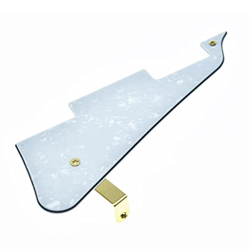 KAISH White Pearl LP Guitar Pickguard with Gold Stainless Steel Bracket and Steel Mounting Screws for USA Les Paul