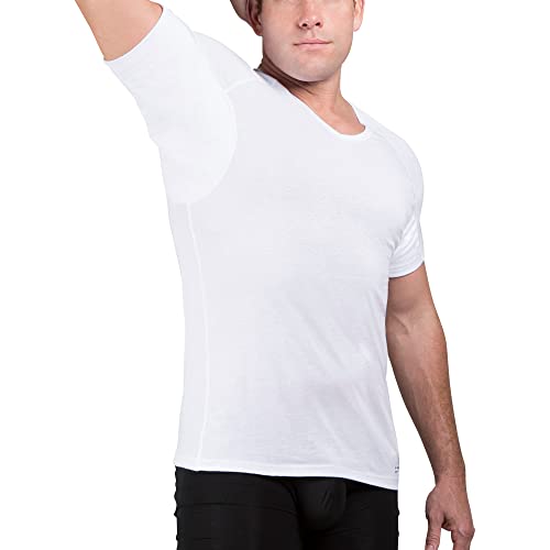 Sweatproof Undershirt Mens Cotton V Neck w Sweat Pads, Silver Treated to Fight Embarrassing Body Odor & Yellow Armpit Stains, Aluminum Free Alternative to Antiperspirant, Regular Fit (X-Large, White)