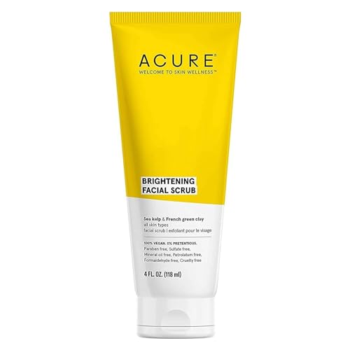 Acure Brightening Facial Scrub - 4 Fl Oz - All Skin Types, Sea Kelp & French Green Clay - Softens, Detoxifies and Cleanses