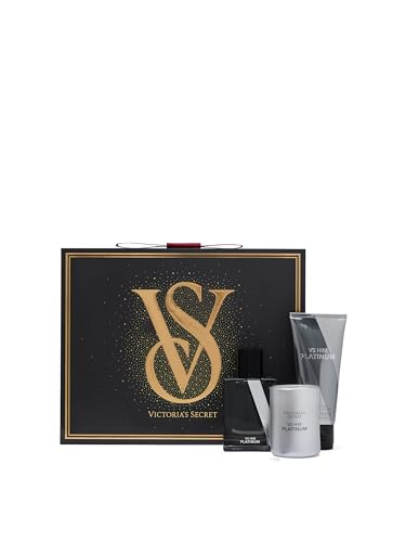 Victoria's Secret Platinum 3 Piece Luxe Fragrance Gift Set: 1.7 oz. Cologne, Travel Lotion, & Candle
