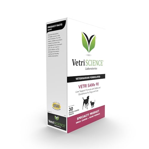 VetriScience Vetri Same Liver Supplements for Dogs & Cats, 90mg - 1-Month Supply (30 Tablets) - SAM-e Supplement with Glutathione Supports Liver Health, Function & Detox​