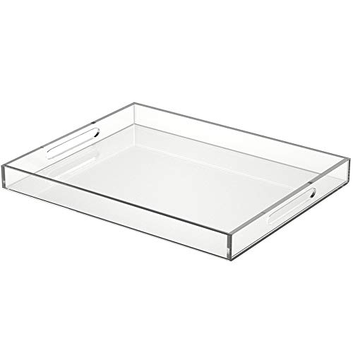 NIUBEE Acrylic Serving Tray 16x20 Inches -Spill Proof- Clear Decorative Tray Organiser for Ottoman Coffee Table Countertop with Handles