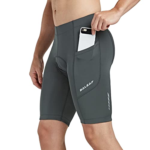 BALEAF Men's Padded Bike Shorts Cycling Tights 3D Padding Bicycle Accessories Road Biking MTB Pockets UPF 50+ Grey Size L