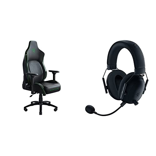 Razer Iskur Gaming-Chair: Ergonomic Lumbar Support System & BlackShark V2 Pro Wireless Gaming Headset: THX 7.1 Spatial Surround Sound - 50mm Drivers - Detachable Mic - Black