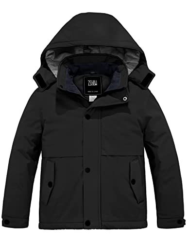 ZSHOW Boy's Ski Coat Windbproof Waterproof Winter Jacket Fleece Lined Hooded Rain Coat(Black,14-16)
